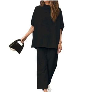 Womens two-piece cotton lounge set, Black, Size Medium, New with tags